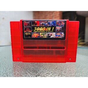 Super Nintendo 3000 in 1 Multi Video Game Cart SNES Retro Gaming transparent red